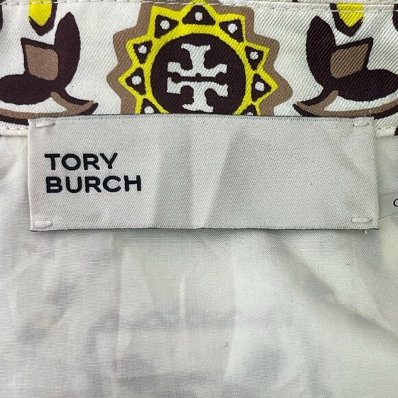 Tory Burch Women's White Brown Button Down Short Sleeve Pattern Shirt Silk 0 - Picture 5 of 10